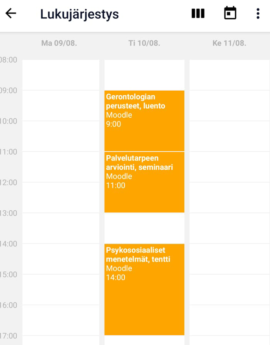 Moodle-tapahtumia Tuudon lukujärjestyksessä