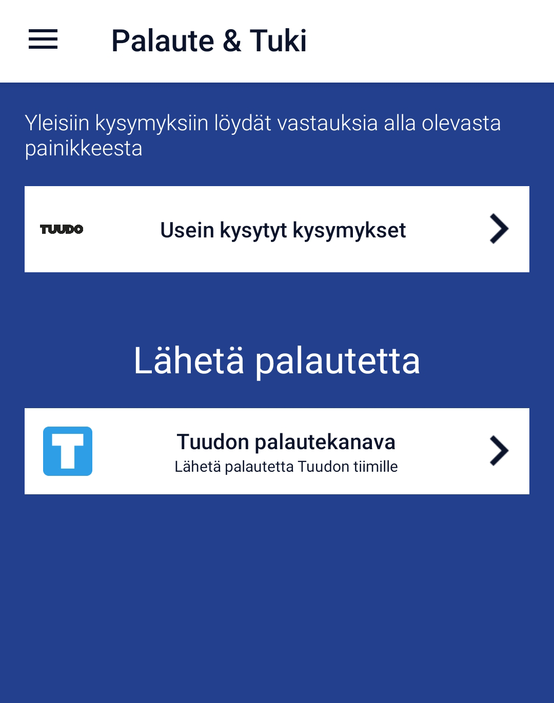 Tuudon Ota yhteyttä -osio