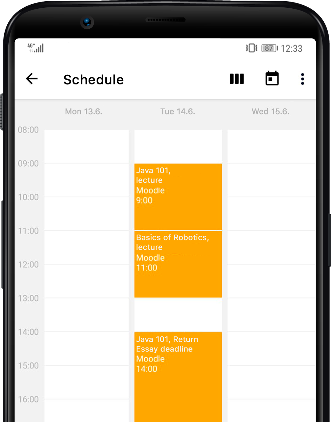 Moodle events on Tuudo's schedule