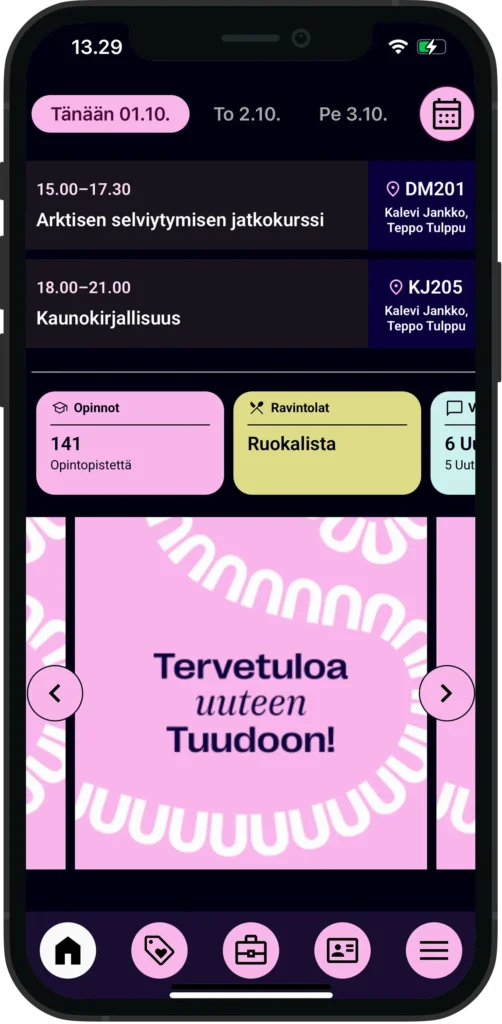 Tuudo-sovelluksen etusivu